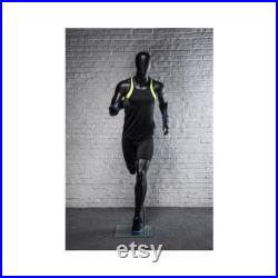 Mens Athletic Fiberglass Matte Black Running Mannequin with Square Metal Base PB5BK2