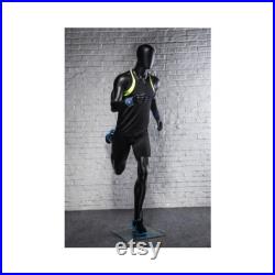 Mens Athletic Fiberglass Matte Black Running Mannequin with Square Metal Base PB5BK2