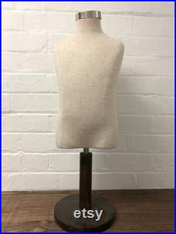 Miniature Mannequin torso with Walnut base Linen fabric
