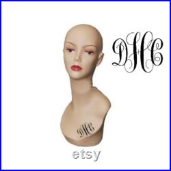 Monogrammed Female Mannequin Head Wig and Jewelry Display