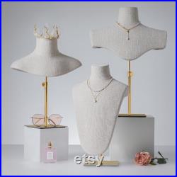 Necklace Mannequin Stand, Bust Dress Form With Adjustable Metal Base, Scarf Holder Upper Torso Mannequin Jewelry Display Bust