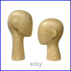 New Solid Wooden Mannequin Head with Ear, Natural Wood Color with Long Neck Elegrance Model Head for Hat Sunglasses Headband Scaf 32 37CM