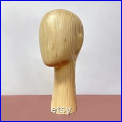 New Solid Wooden Mannequin Head with Ear, Natural Wood Color with Long Neck Elegrance Model Head for Hat Sunglasses Headband Scaf 32 37CM