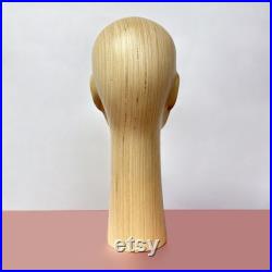 New Solid Wooden Mannequin Head with Ear, Natural Wood Color with Long Neck Elegrance Model Head for Hat Sunglasses Headband Scaf 32 37CM