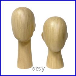 New Solid Wooden Mannequin Head with Ear, Natural Wood Color with Long Neck Elegrance Model Head for Hat Sunglasses Headband Scaf 32 37CM