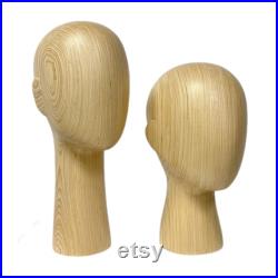 New Solid Wooden Mannequin Head with Ear, Natural Wood Color with Long Neck Elegrance Model Head for Hat Sunglasses Headband Scaf 32 37CM