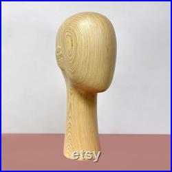 New Solid Wooden Mannequin Head with Ear, Natural Wood Color with Long Neck Elegrance Model Head for Hat Sunglasses Headband Scaf 32 37CM