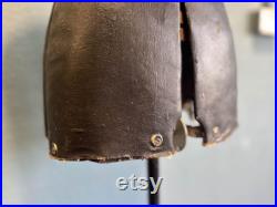 Old Vintage French Stockman Adjustable Tailors Mannequin on Wooden Tripod Base Black Leather