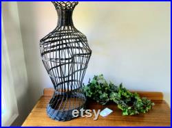 Old Wicker Dress Form Bust. Vintage Black Female Mannequin. Natural Boho Rattan Torso Display Stand.