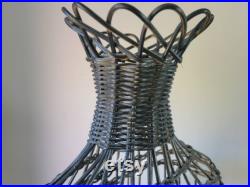 Old Wicker Dress Form Bust. Vintage Black Female Mannequin. Natural Boho Rattan Torso Display Stand.