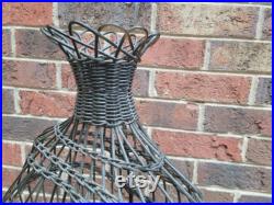 Old Wicker Dress Form Bust. Vintage Black Female Mannequin. Natural Boho Rattan Torso Display Stand.