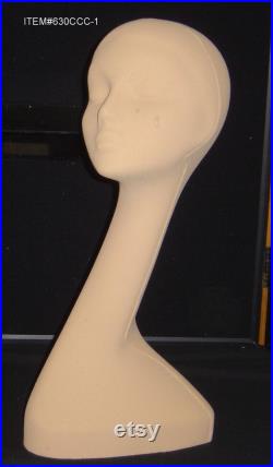 One (1) 20 h 6303XDS Black Durastone tm Swan curved Neck Mannequin Head Irregular for veils-wigs-hats Polly Products-Made in the USA