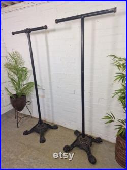 Pair Vintage Industrial Heavy Duty Commercial Shop Clothing Display T Bar Stands