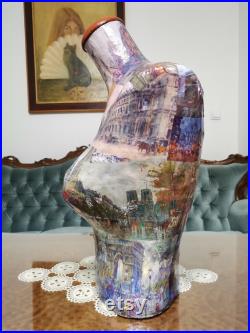 Paris Art Pictures Mannequin -Paper Mache Torso- Vintage Inspired- French Inspired- Jewelry Display- Necklace Holder- Shop Display