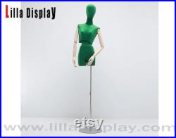 Persian Green Velvet Checks Adjustable Silver Base Flexible Waist Female Mannequin Dress Form Miley
