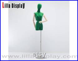 Persian Green Velvet Checks Adjustable Silver Base Flexible Waist Female Mannequin Dress Form Miley