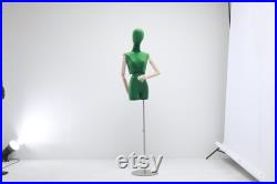 Persian Green Velvet Checks Adjustable Silver Base Flexible Waist Female Mannequin Dress Form Miley
