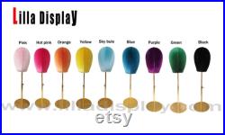 Personalized 99 colors economy adjustable gold base colored velvet female mannequin head Jessy