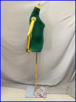 Personalized colors adjustable gold base green color velvet female mannequin dress form with gold neck cover Ashley