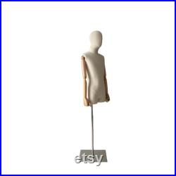 Pinnable Adjustable Silver Base Wooden Arms Male Mannequin Dress Form Heather