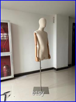 Pinnable Adjustable Silver Base Wooden Arms Male Mannequin Dress Form Heather