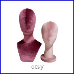 Pinnable Dusky Pink Velvet Mannequin Head Wig Display, ,headband display, scarf stand