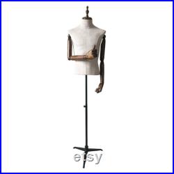 Pinnable Sewing Dark Wooden Arms Gray Suede Velvet Male Mannequin Dress Form Matthias