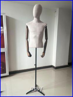 Pinnable Sewing Dark Wooden Arms Gray Suede Velvet Male Mannequin Dress Form Matthias