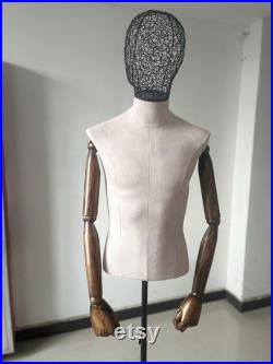 Pinnable Sewing Dark Wooden Arms Gray Suede Velvet Male Mannequin Dress Form Matthias