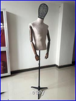 Pinnable Sewing Dark Wooden Arms Gray Suede Velvet Male Mannequin Dress Form Matthias