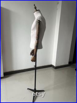 Pinnable Sewing Dark Wooden Arms Gray Suede Velvet Male Mannequin Dress Form Matthias