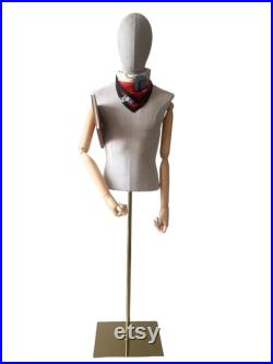 Pinnable Sewing Dark Wooden Arms Gray Suede Velvet Male Mannequin Dress Form Matthias
