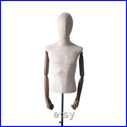 Pinnable Sewing Dark Wooden Arms Gray Suede Velvet Male Mannequin Dress Form Matthias