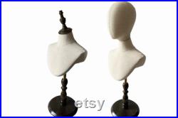 Pinnable Sewing Dark Wooden Base Natural Linen Female Mannequin Bust Stand Daisy
