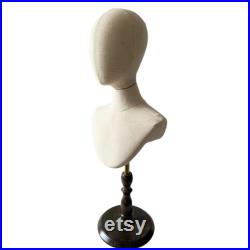 Pinnable Sewing Dark Wooden Base Natural Linen Female Mannequin Bust Stand Daisy