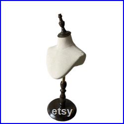 Pinnable Sewing Dark Wooden Base Natural Linen Female Mannequin Bust Stand Daisy