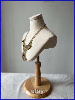 Pinnable Sewing Dark Wooden Base Natural Linen Female Mannequin Bust Stand Daisy
