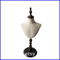 Pinnable Sewing Dark Wooden Base Natural Linen Female Mannequin Bust Stand Daisy