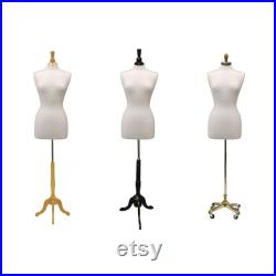 Pinnable White Linen Adult Female Dress Form Mannequin Torso Size 6-8 with Base F6 8LW
