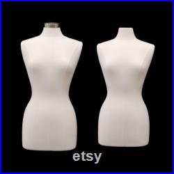 Pinnable White Linen Adult Female Dress Form Mannequin Torso Size 6-8 with Base F6 8LW