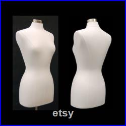 Pinnable White Linen Adult Female Dress Form Mannequin Torso Size 6-8 with Base F6 8LW