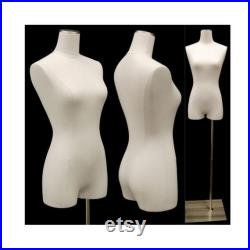 Pinnable White Linen Adult Female Dress Form Mannequin Torso with Thighs and Base F1WL