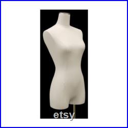 Pinnable White Linen Adult Female Dress Form Mannequin Torso with Thighs and Base F1WL