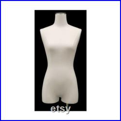 Pinnable White Linen Adult Female Dress Form Mannequin Torso with Thighs and Base F1WL