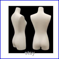 Pinnable White Linen Adult Female Dress Form Mannequin Torso with Thighs and Base F1WL