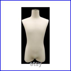 Pinnable White Linen Adult Male Dress Form Mannequin Torso with Thighs with Base M1WL