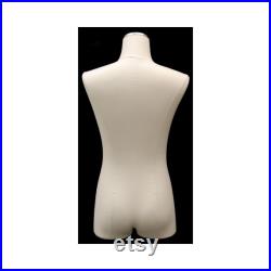 Pinnable White Linen Adult Male Dress Form Mannequin Torso with Thighs with Base M1WL