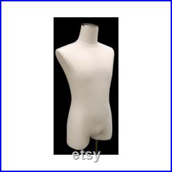 Pinnable White Linen Adult Male Dress Form Mannequin Torso with Thighs with Base M1WL