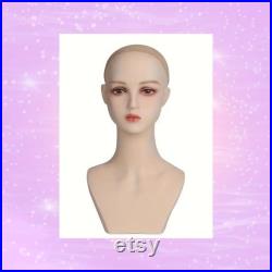 Precious Realistic Freckled Face Mannequin Head and Chest Wig Display Pierced Eyes and Hairnet NEW