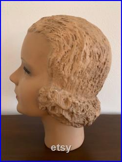 RARE 1930's Korrect-Way Blonde, Blue-Eyes, Red Lip Plaster Mannequin Head, Outstanding Condition